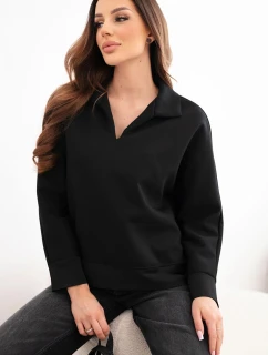 Dámská máslová mikina z viskózy s límečkem a výstřihem do V černá