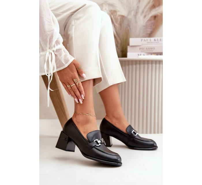 Elegantní Dámské Kožené Polobotky Na Podpatku Černé model 21668909 - VINCEZA