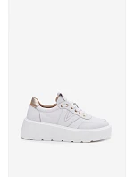 Kožené dámské tenisky na platformě model 22076967 bílé - VINCEZA Kožené dámské tenisky na platformě model 22076967 bílé - VINCEZA