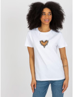 Bílé dámské tričko s aplikací ve tvaru srdce