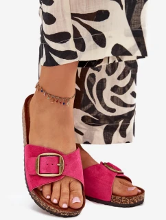 Dámské pantofle s přezkou na korkové platformě – fuchsiová Zavira