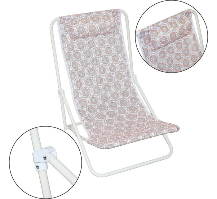 SKLÁDACÍ PLÁŽOVÉ LEHÁTKO S OPĚRKOU HLAVY MODRÉ A ORANŽOVÉ