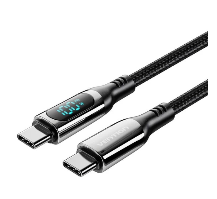 Kabel USB-C na USB-C Vention USB 2.0 5A 1,2 m s displejem černý