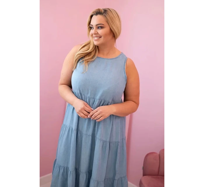 Dámské šaty Plus Size z lyocellu, rozšířené s volány světlý denim