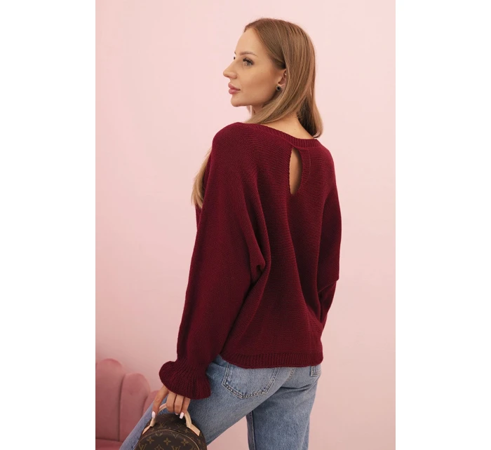 Svetr dámský z mohairu s nařasenými rukávy a výřezem na zádech bordový Svetr dámský z mohairu s nařasenými rukávy a výřezem na zádech bordový