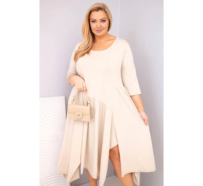Dámská bavlněná sukni Plus Size s asymetrickým lemem béžová