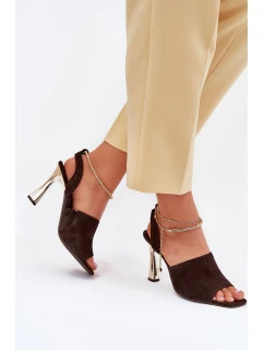 Semišové sandály na jehlovém podpatku se   čokoládové model 21702252 - CheBello