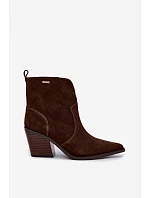 Dámské zateplené kožené kozačky na podpatku Big Star model 22349486 Hnědé - Big Star Shoes Dámské zateplené kožené kozačky na podpatku Big Star model 22349486 Hnědé - Big Star Shoes