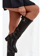 Dámské kotníkové boty Brenira na sloupkovém podpatku se sponou – černé