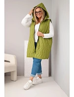 Dámská prošívaná vesta Plus Size s kapucí olivová