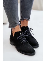 Semišové Polobotky Šněrovací Na Plochém Podpatku Černé model 21670945 - Zazoo