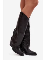 kovbojské boty na podpatku z eko kůže černé model 21715098 - Boto