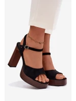 Dámské sandály na podpatku a platformě z eko semiše Černé model 21943416 - Boto