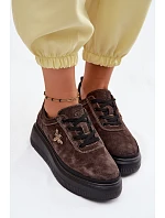 Kožené semišové dámské polobotky na platformě model 22133418 Čokoládové - VINCEZA