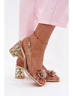 Průhledné sandály s krystaly na klínovém podpatku S.Barski KV61-6068 Zlaté