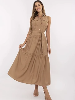 Elegantní maxi šaty tmavě béžové (A5032)
