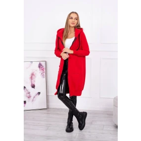 Zateplená dlouhá mikina s kapucí červená