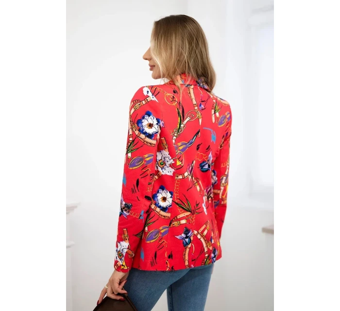 Bavlněná bunda s potiskem a knoflíkem malina