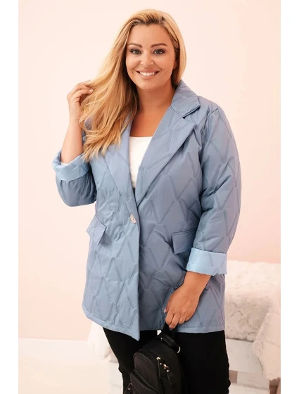 Dámská bunda Plus Size prošívaná s límcem a knoflíkem džínová