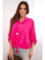 Dámská košile s viskózou, ozdobnými knoflíky a límečkem růžová