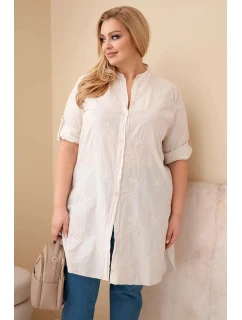 Dámská sukně Plus Size s vyšíváním a ohrnutým rukávem béžová