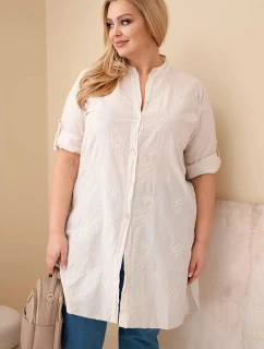 Dámská sukně Plus Size s vyšíváním a ohrnutým rukávem béžová