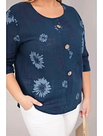 Dámská bavlněná halenka Plus Size s krátkým rukávem a knoflíky džínová