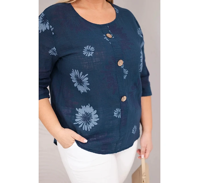 Dámská bavlněná halenka Plus Size s krátkým rukávem a knoflíky džínová