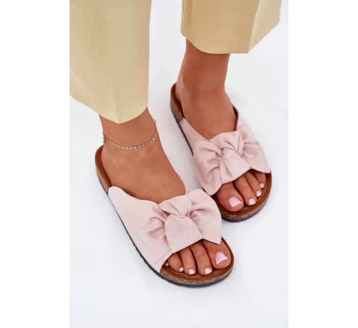 Dámské sandály na korkové podrážce s mašlí světle růžové model 21701490 - Boto