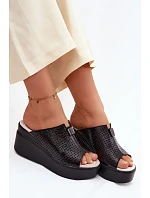 Dámské sandály z přírodní kůže na platformě Vinceza 95392 Černé