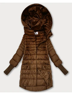 Dámská bunda v karamelové barvě pro přechodné období s stahovacími lemy model 21389956 - FLY MODA
