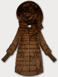 Dámská bunda v karamelové barvě pro přechodné období s úpletovými stahovacími lemy (1828)