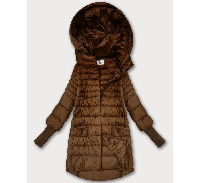 Dámská bunda v karamelové barvě pro přechodné období s úpletovými stahovacími lemy (1828)