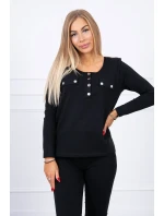 Sada s knoflíkovým výstřihem černé barvy