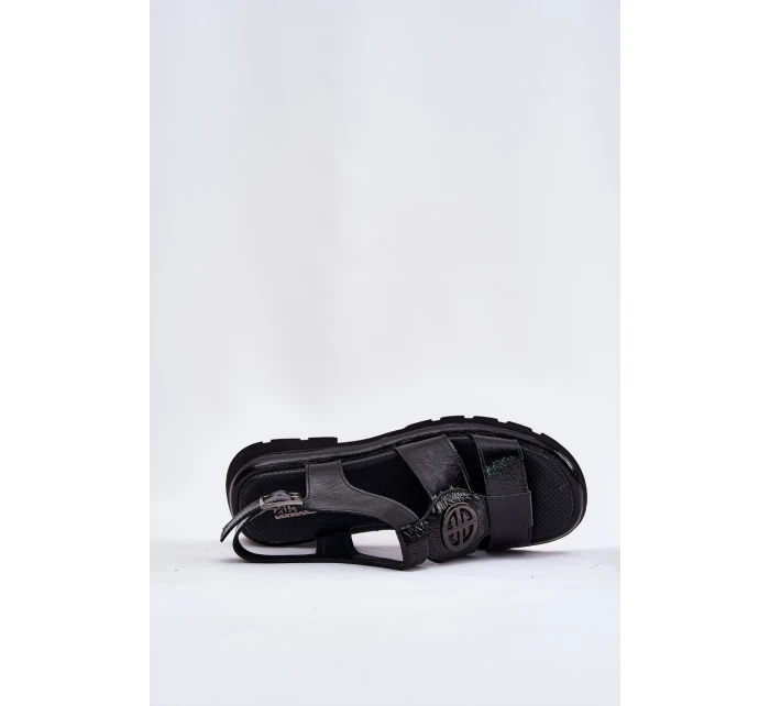 Kožené dámské sandály lakované s ozdobným detailem Artiker 56C0691 černé