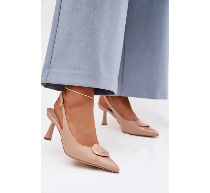 Dámské sandály na podpatku s ozdobným detailem Béžové Mariae