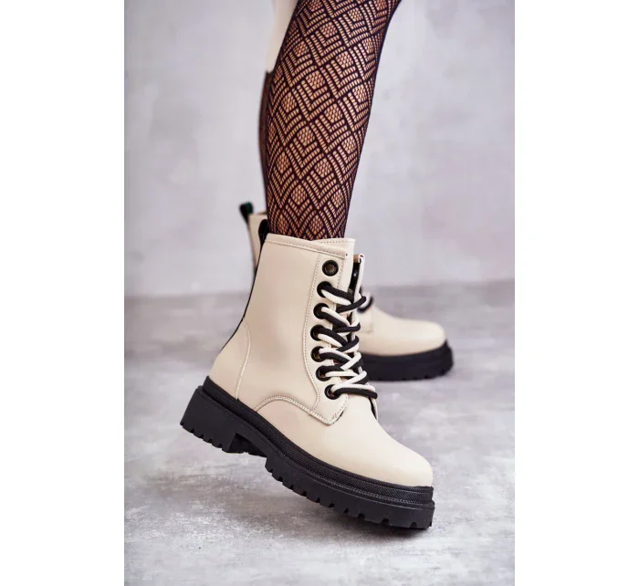 Dámské kožené boty Workers Světle béžové Denila Dámské kožené boty Workers Světle béžové Denila