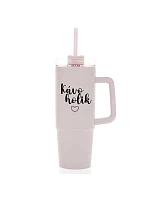 KÁVOHOLIK - růžový cestovní termohrnek s průhledným víčkem 900 ml