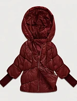 Dámská bunda s pletenými manžetami, oversize, vínová (B6078-27)