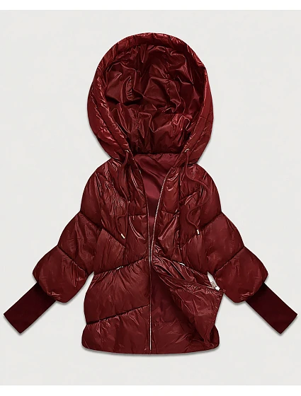 Dámská bunda s pletenými manžetami, oversize, vínová (B6078-27)