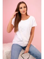 Dámská blůza s krátkým rukávem a zirkony bílá