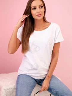 Dámská blůza s krátkým rukávem a zirkony bílá