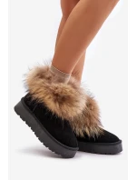 Kožené Sněhové Boty Na Platformě S Kožíškem Černé model 21677876 - Boto