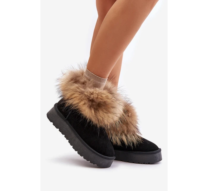 Kožené Sněhové Boty Na Platformě S Kožíškem Černé model 21677876 - Boto