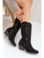 Semišové Kozačky S Svrškem Černé Zazoo model 21682120 - Boto
