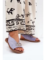 Dámské Sandály S Dekorací Na Ploché Modré Eko Velur Béžové model 21685728 - Boto Dámské Sandály S Dekorací Na Ploché Modré Eko Velur Béžové model 21685728 - Boto