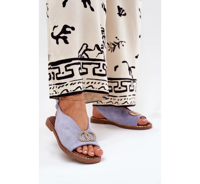 Dámské Sandály S Dekorací Na Ploché Modré Eko Velur Béžové model 21685728 - Boto Dámské Sandály S Dekorací Na Ploché Modré Eko Velur Béžové model 21685728 - Boto