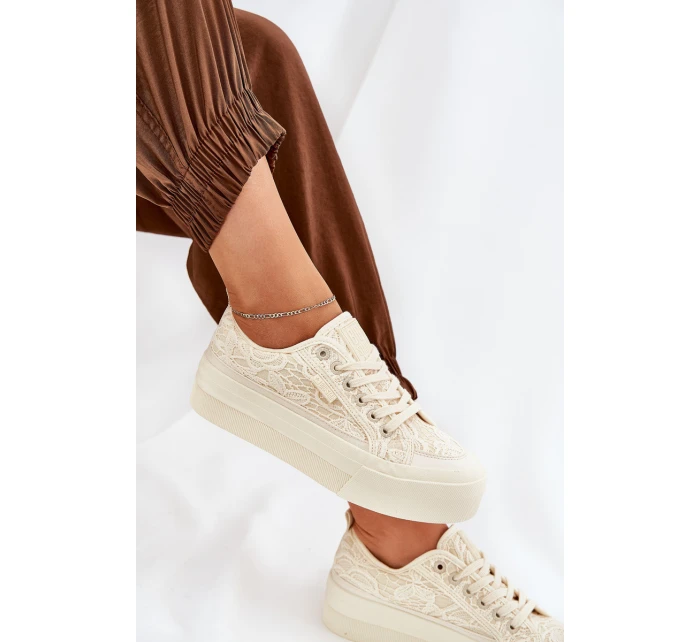 Dámské Krajkové Tenisky Big Star RR274746 Béžové Dámské Krajkové Tenisky Big Star RR274746 Béžové