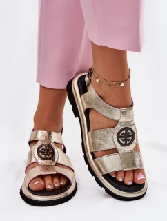 Kožené dámské sandály lakované s ozdobným detailem model 21697579 černé - Artiker