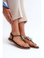 Dámské ploché sandály s ozdobnou květinou, Black Edoni Dámské ploché sandály s ozdobnou květinou, Black Edoni